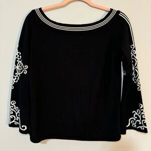 Bette Paige Vintage Silk Blend Black & White Off Shoulder Sweater XL